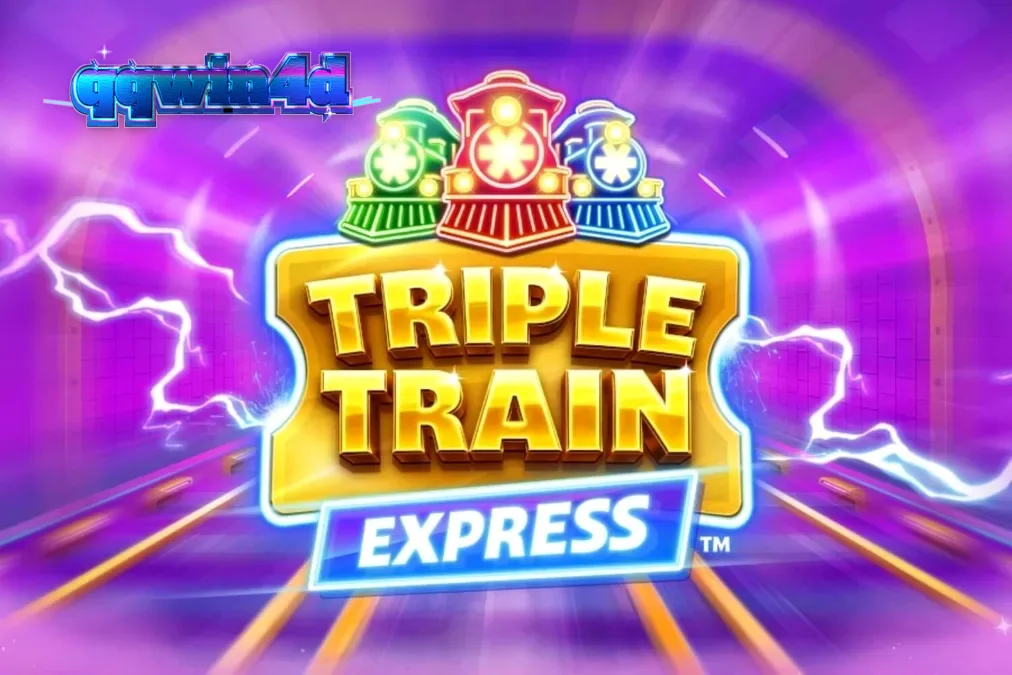 Tampilan visual futuristik dari slot Triple Train Express dengan lokomotif neon